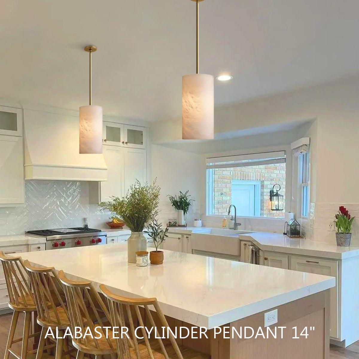 Hand Carved Alabaster Cylinder Pendent - Zelno Lighting