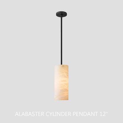 Hand Carved Alabaster Cylinder Pendent - Zelno Lighting