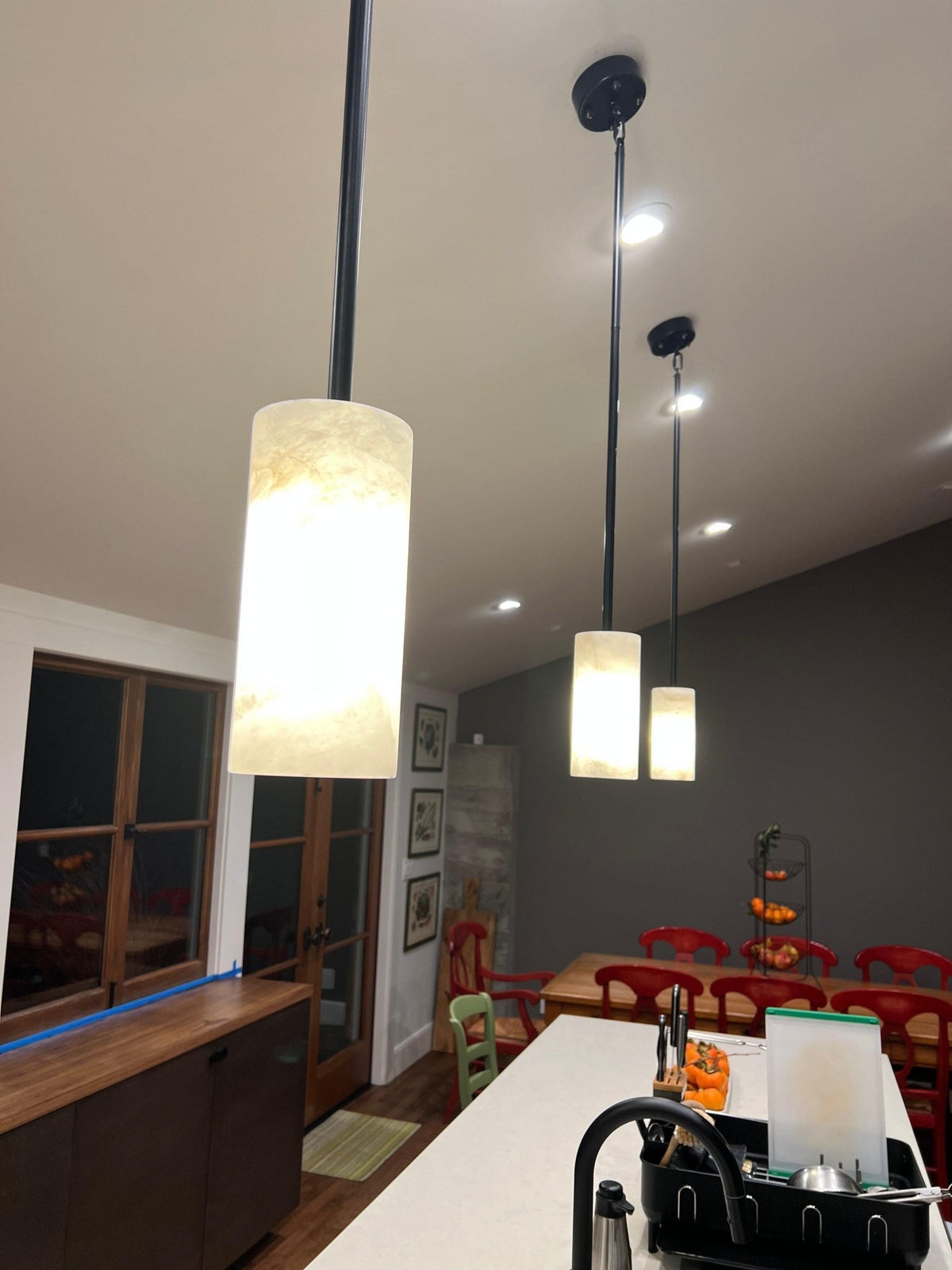 Hand Carved Alabaster Cylinder Pendent - Zelno Lighting