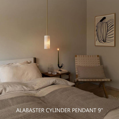 Hand Carved Alabaster Cylinder Pendent - Zelno Lighting