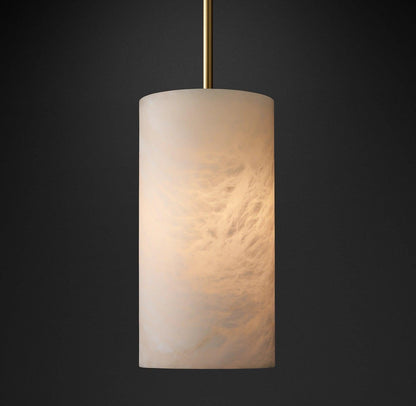 Hand Carved Alabaster Cylinder Pendent - Zelno Lighting