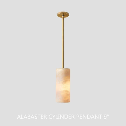 Hand Carved Alabaster Cylinder Pendent - Zelno Lighting