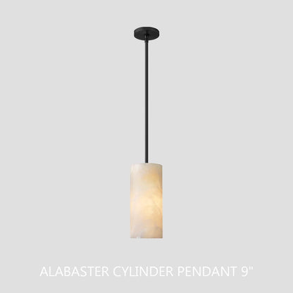 Hand Carved Alabaster Cylinder Pendent - Zelno Lighting