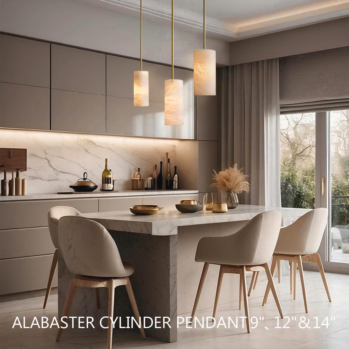 Hand Carved Alabaster Cylinder Pendent - Zelno Lighting