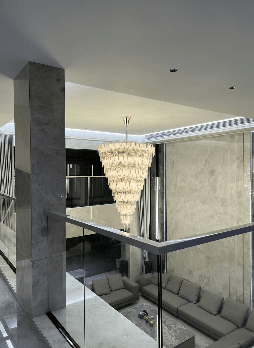 Handcrafted Glass Leaf Multi-Tier Crystal Waterfall Chandelier - Zelno Lighting