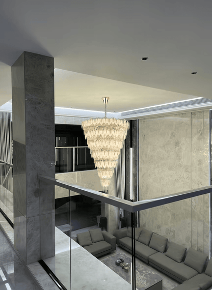 Handcrafted Glass Leaf Multi-Tier Crystal Waterfall Chandelier - Zelno Lighting