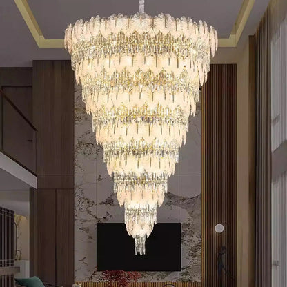 Handcrafted Glass Leaf Multi-Tier Crystal Waterfall Chandelier - Zelno Lighting