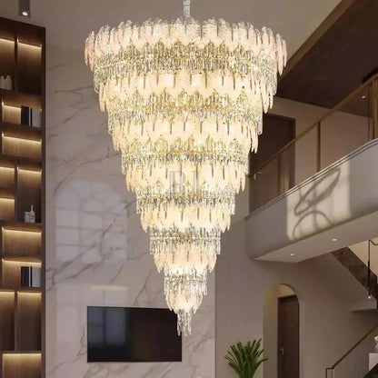 Handcrafted Glass Leaf Multi-Tier Crystal Waterfall Chandelier - Zelno Lighting