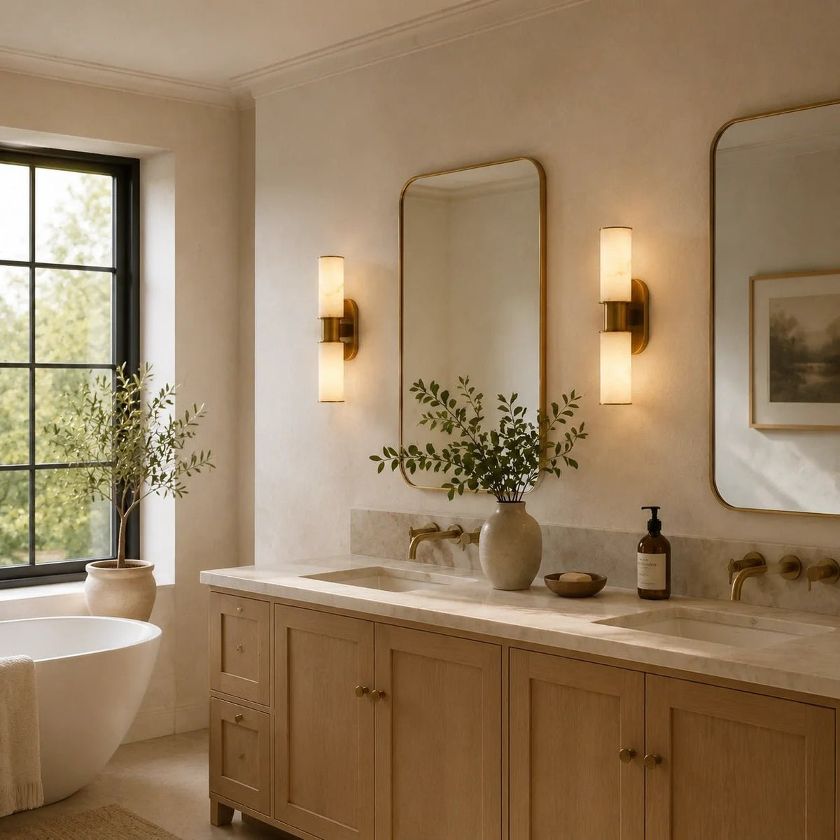 Harlin 2-Light Wall Sconce in Alabaster - Zelno