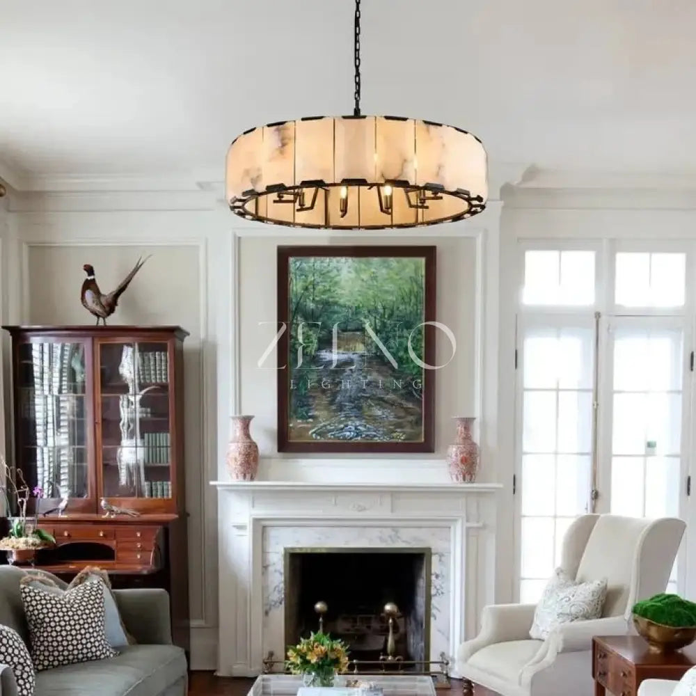 Hartley Calcite Round Alabaster Chandelier - Zelno