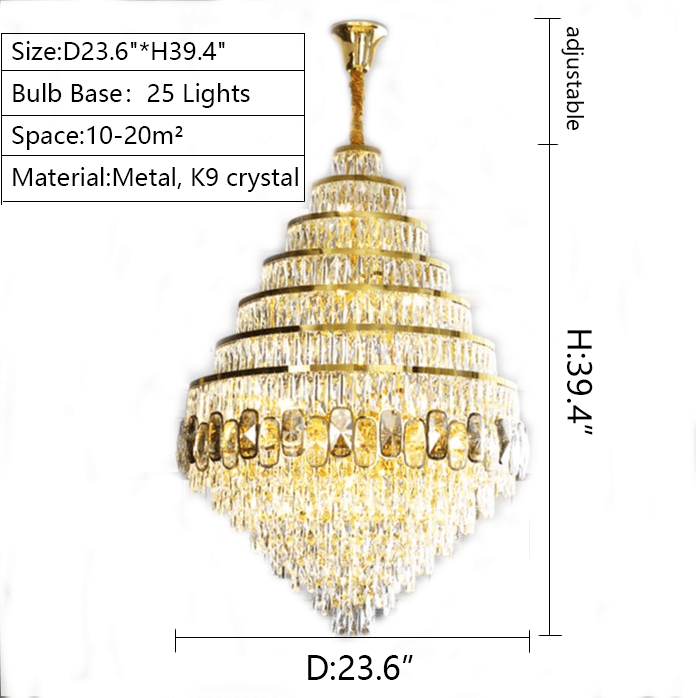 Honeycomb Shaped Ceiling Chandelier Extra Large Crystal Light Fixture For Foyer Staircase/ Entryway In Gold Finish - Zelno Lighting