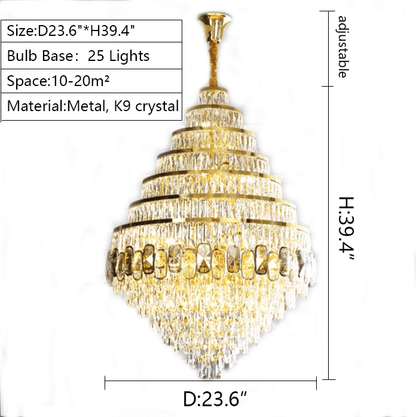 Honeycomb Shaped Ceiling Chandelier Extra Large Crystal Light Fixture For Foyer Staircase/ Entryway In Gold Finish - Zelno Lighting