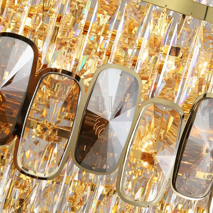 Honeycomb Shaped Ceiling Chandelier Extra Large Crystal Light Fixture For Foyer Staircase/ Entryway In Gold Finish - Zelno Lighting