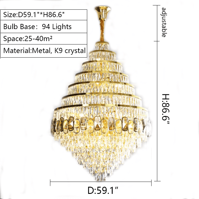 Honeycomb Shaped Ceiling Chandelier Extra Large Crystal Light Fixture For Foyer Staircase/ Entryway In Gold Finish - Zelno Lighting