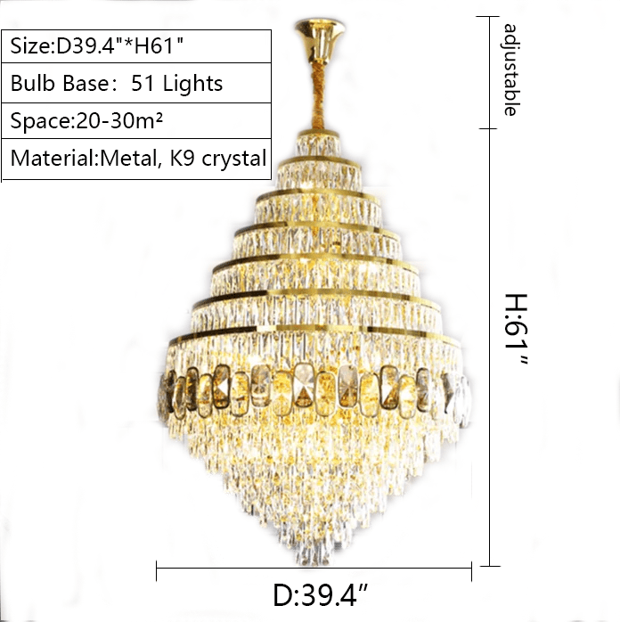 Honeycomb Shaped Ceiling Chandelier Extra Large Crystal Light Fixture For Foyer Staircase/ Entryway In Gold Finish - Zelno Lighting
