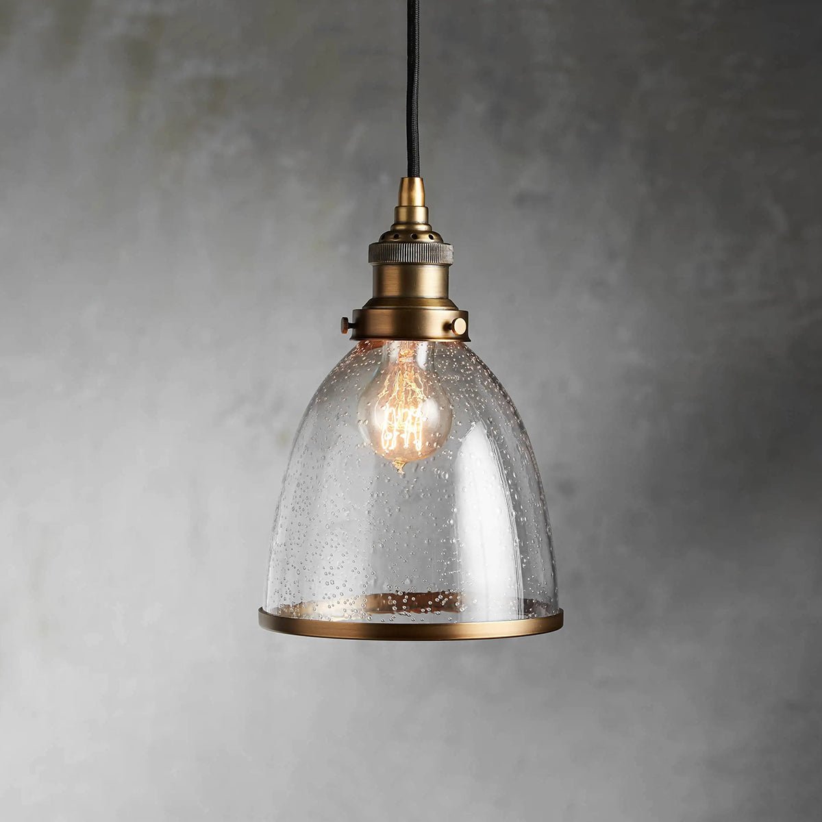 Industrial Cloche Pendant in Antiqued Brass - Zelno