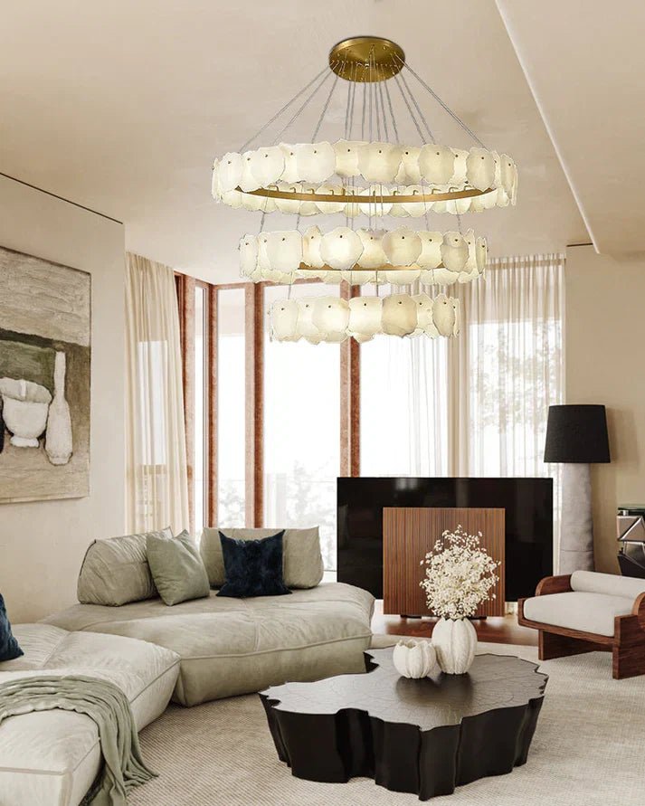 Irregular Alabaster Multi-Layered Round Chandelier - Zelno