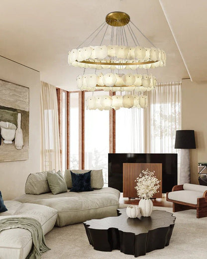 Irregular Alabaster Multi-Layered Round Chandelier - Zelno