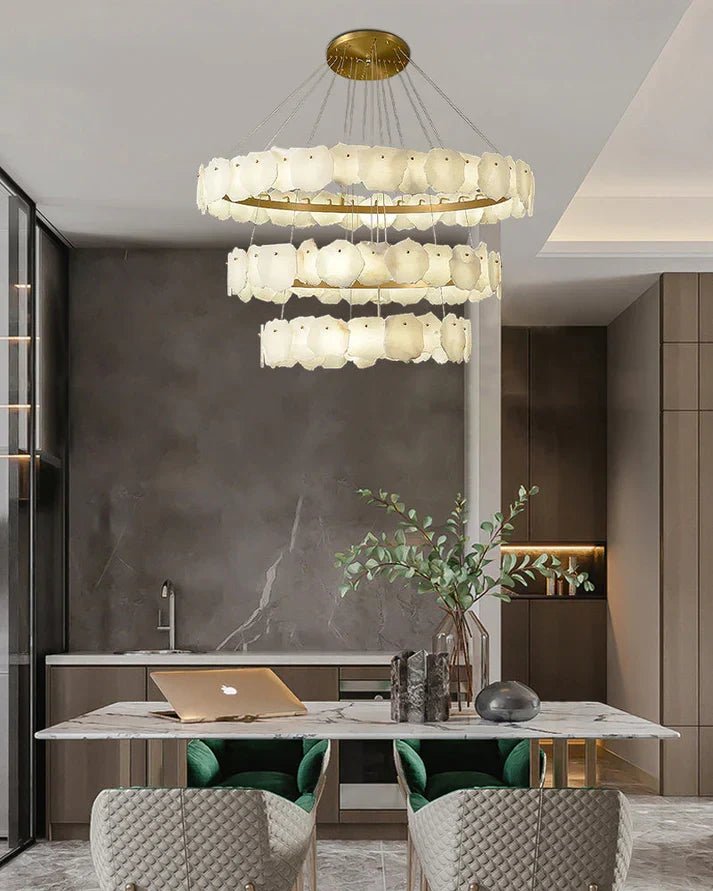 Irregular Alabaster Multi-Layered Round Chandelier - Zelno