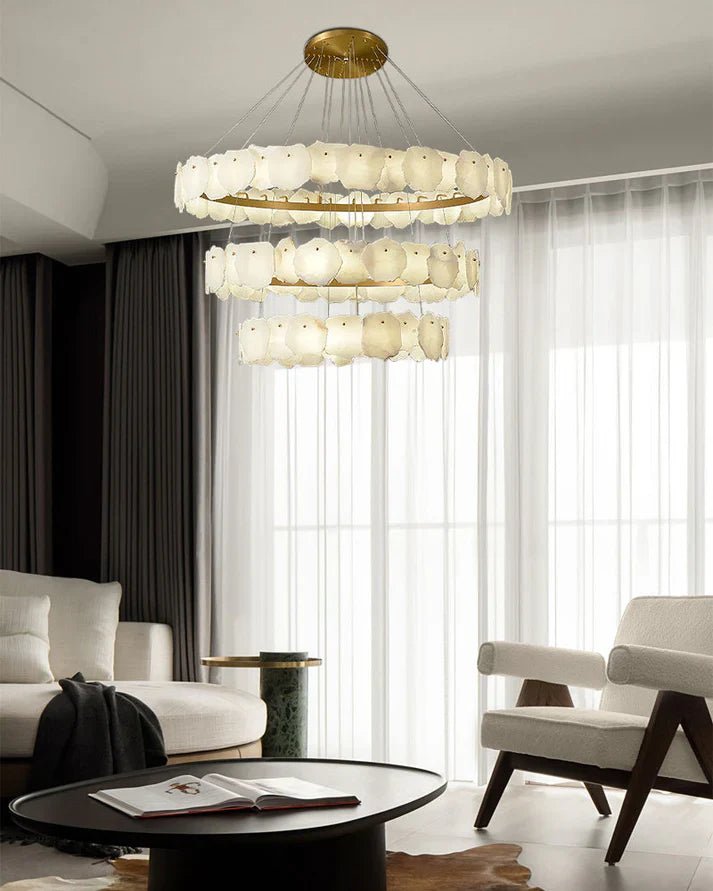 Irregular Alabaster Multi-Layered Round Chandelier - Zelno