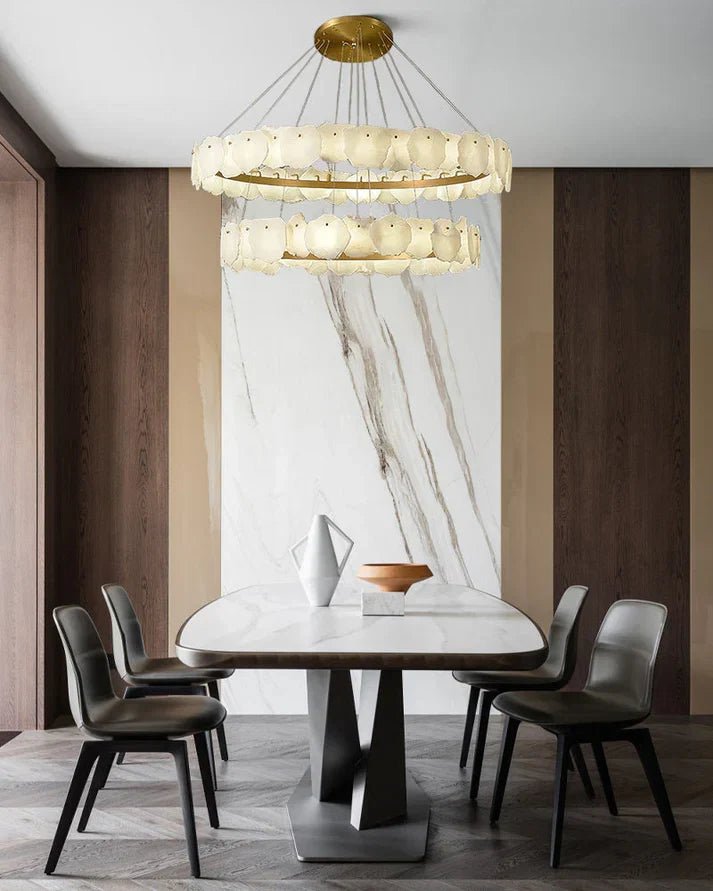 Irregular Alabaster Multi-Layered Round Chandelier - Zelno