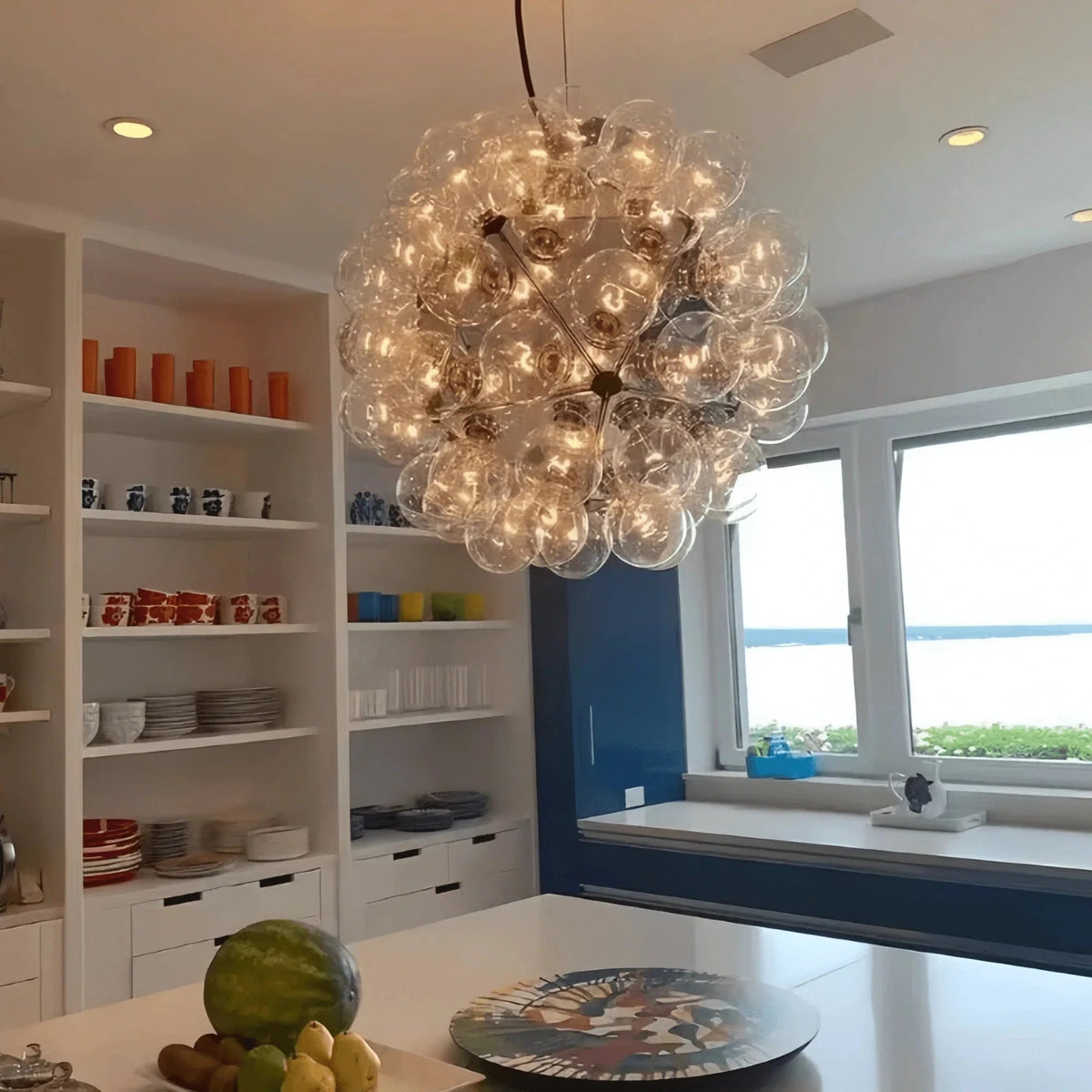 Italian Designer Creative Glass Ball Chandelier Scandinavian Dandelion Hallway/Entryway/Staircase Light Fixture - Zelno Lighting