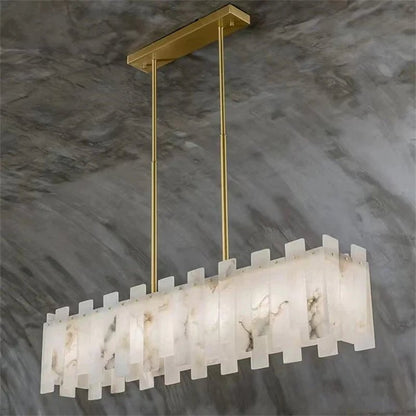Jean Modern Marble Alabaster Linear Chandelier Over Dining Table - Zelno Lighting