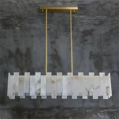 Jean Modern Marble Alabaster Linear Chandelier Over Dining Table - Zelno Lighting