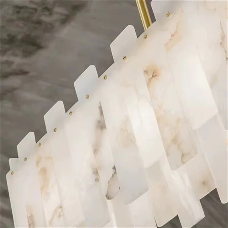 Jean Modern Marble Alabaster Linear Chandelier Over Dining Table - Zelno Lighting