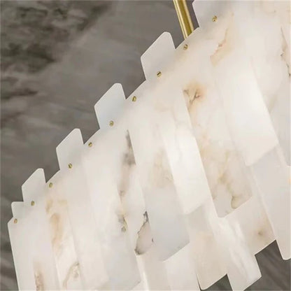 Jean Modern Marble Alabaster Linear Chandelier Over Dining Table - Zelno Lighting
