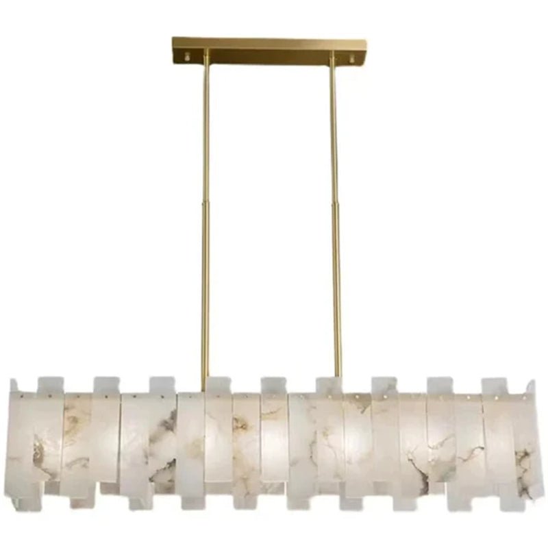Jean Modern Marble Alabaster Linear Chandelier Over Dining Table - Zelno Lighting