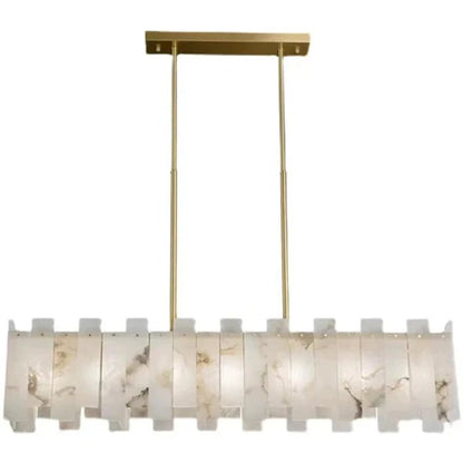 Jean Modern Marble Alabaster Linear Chandelier Over Dining Table - Zelno Lighting