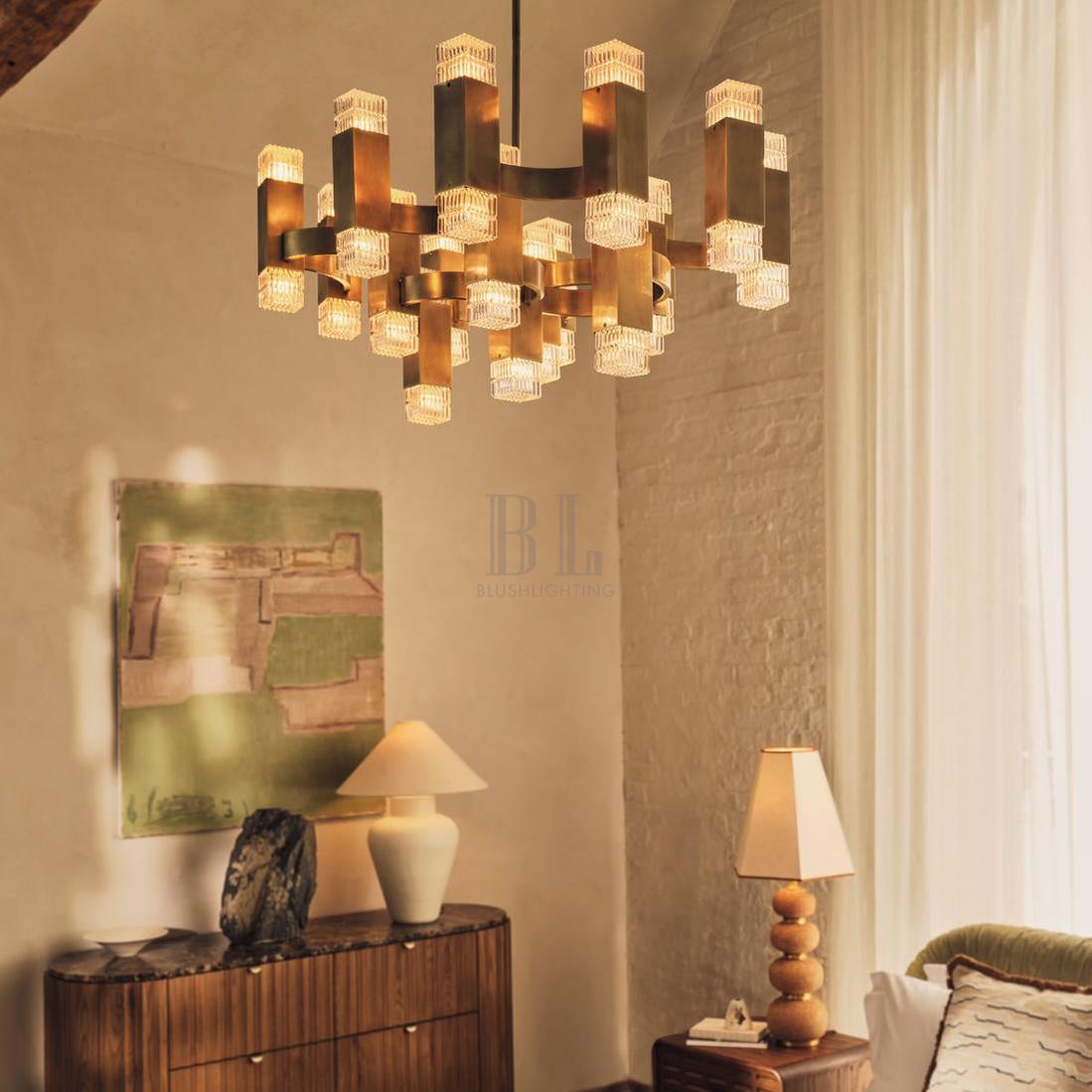 Kennedy Glass Chandelier 32"W - Zelno Lighting