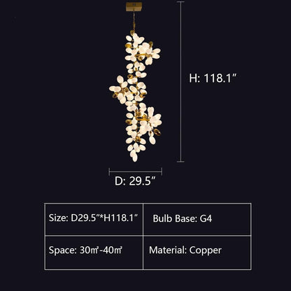 Large Branch Copper Chandelier with Grape Shape Bulbs Unique and Creative Light Fixture for Staircase/ Duplex/ High Ceiling Living Room/ Restaurant - Zelno Lighting