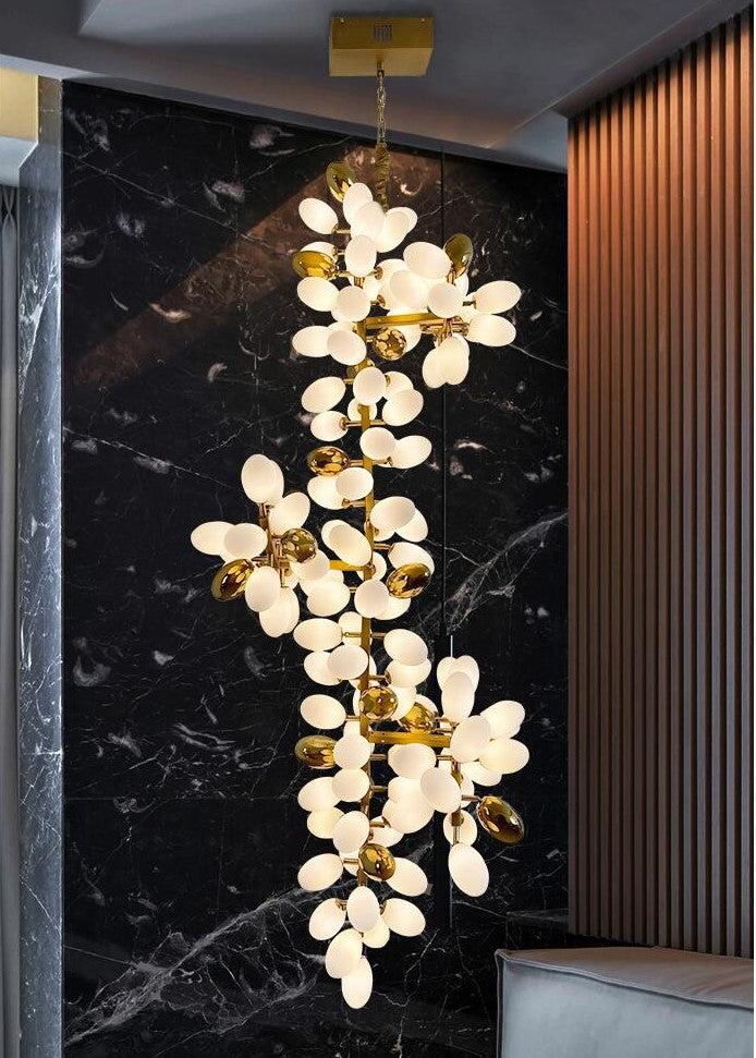 Large Branch Copper Chandelier with Grape Shape Bulbs Unique and Creative Light Fixture for Staircase/ Duplex/ High Ceiling Living Room/ Restaurant - Zelno Lighting