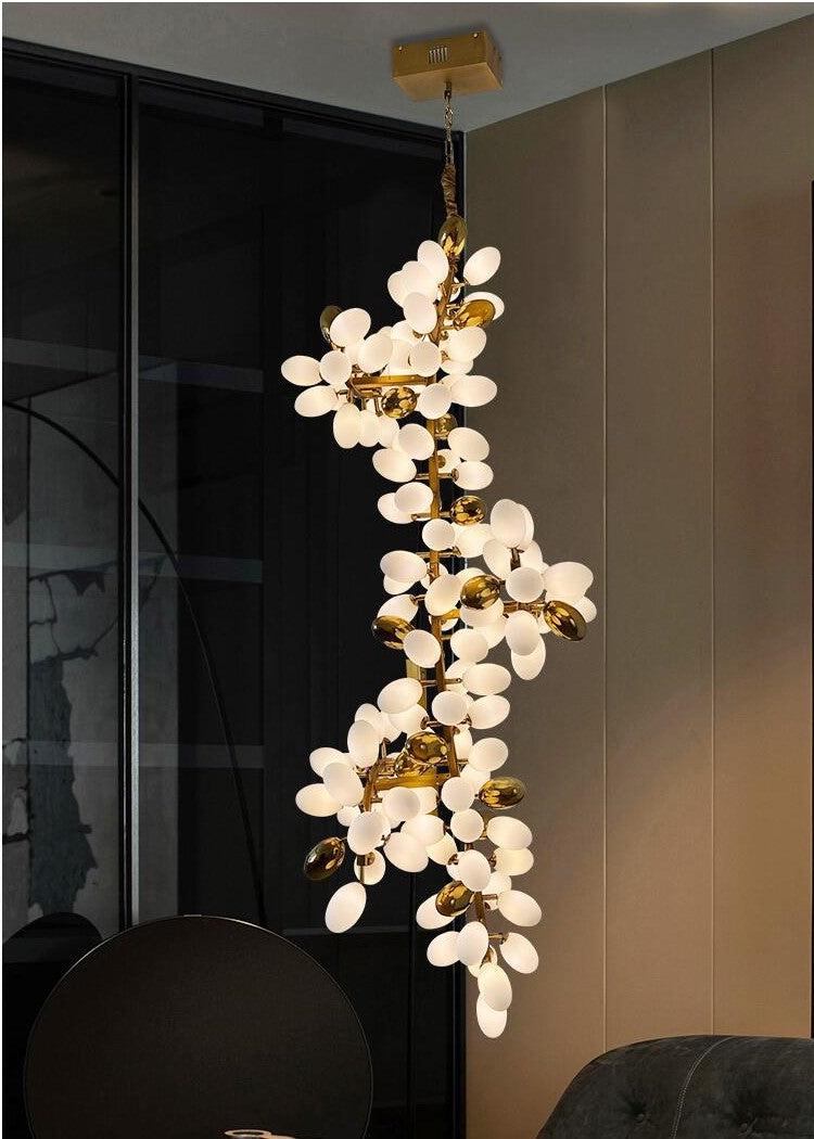 Large Branch Copper Chandelier with Grape Shape Bulbs Unique and Creative Light Fixture for Staircase/ Duplex/ High Ceiling Living Room/ Restaurant - Zelno Lighting