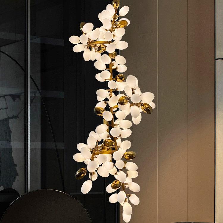 Large Branch Copper Chandelier with Grape Shape Bulbs Unique and Creative Light Fixture for Staircase/ Duplex/ High Ceiling Living Room/ Restaurant - Zelno Lighting