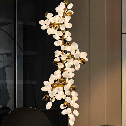 Large Branch Copper Chandelier with Grape Shape Bulbs Unique and Creative Light Fixture for Staircase/ Duplex/ High Ceiling Living Room/ Restaurant - Zelno Lighting