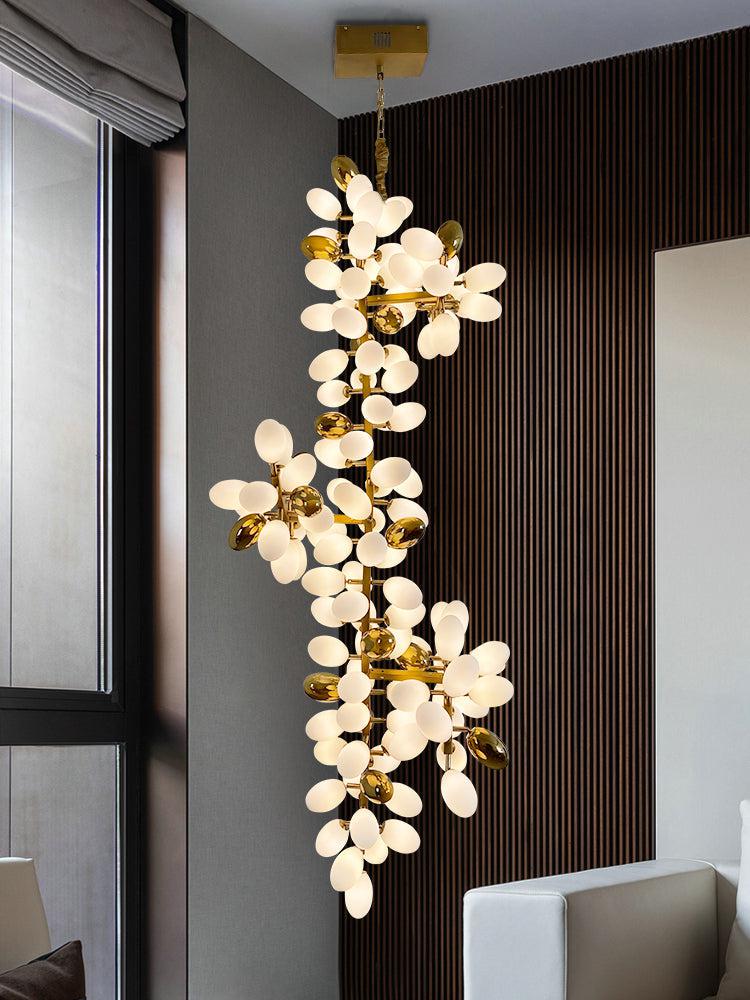 Large Branch Copper Chandelier with Grape Shape Bulbs Unique and Creative Light Fixture for Staircase/ Duplex/ High Ceiling Living Room/ Restaurant - Zelno Lighting