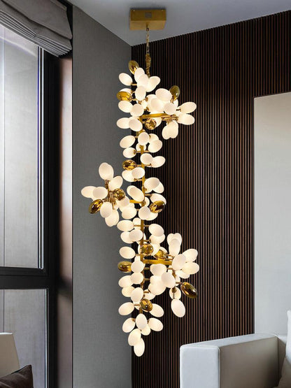 Large Branch Copper Chandelier with Grape Shape Bulbs Unique and Creative Light Fixture for Staircase/ Duplex/ High Ceiling Living Room/ Restaurant - Zelno Lighting