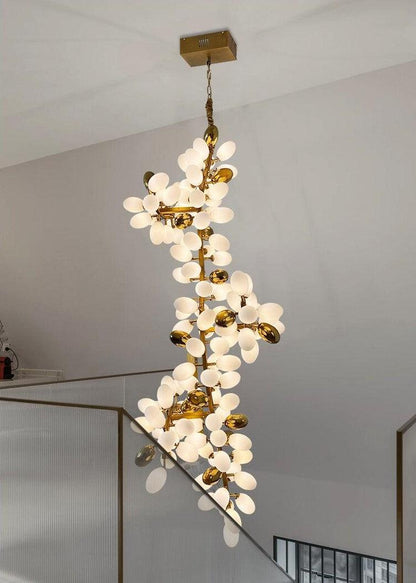 Large Branch Copper Chandelier with Grape Shape Bulbs Unique and Creative Light Fixture for Staircase/ Duplex/ High Ceiling Living Room/ Restaurant - Zelno Lighting