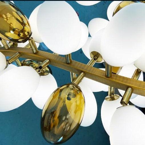 Large Branch Copper Chandelier with Grape Shape Bulbs Unique and Creative Light Fixture for Staircase/ Duplex/ High Ceiling Living Room/ Restaurant - Zelno Lighting