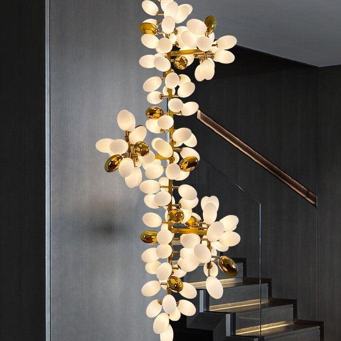 Large Branch Copper Chandelier with Grape Shape Bulbs Unique and Creative Light Fixture for Staircase/ Duplex/ High Ceiling Living Room/ Restaurant - Zelno Lighting