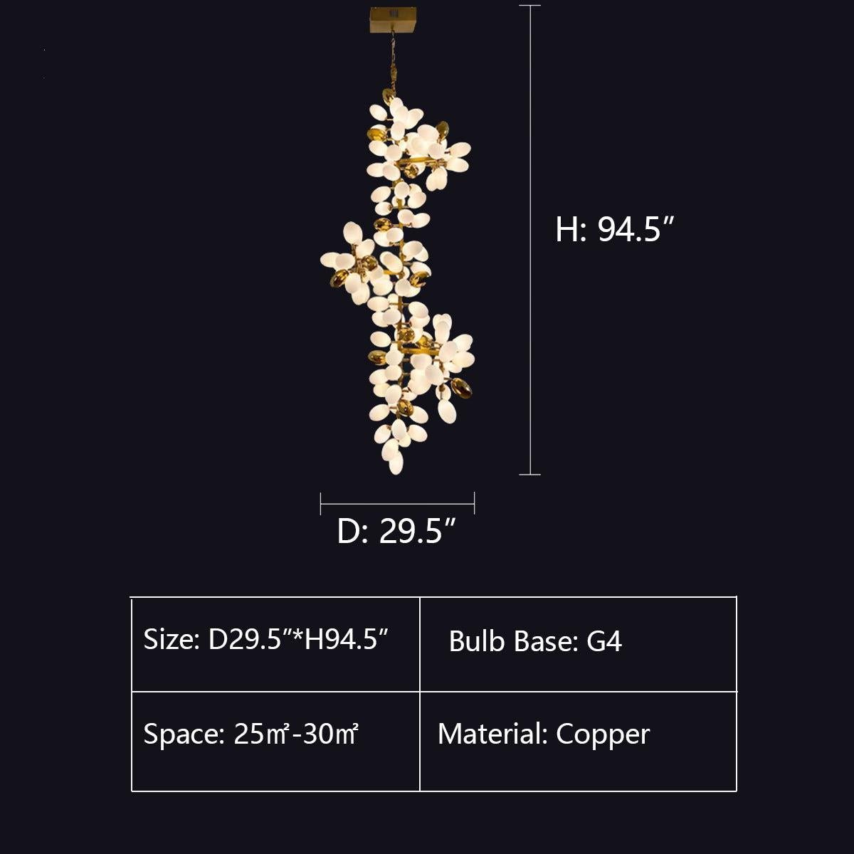 Large Branch Copper Chandelier with Grape Shape Bulbs Unique and Creative Light Fixture for Staircase/ Duplex/ High Ceiling Living Room/ Restaurant - Zelno Lighting