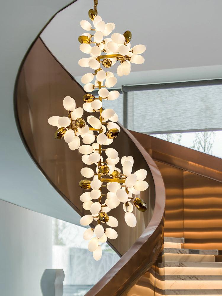 Large Branch Copper Chandelier with Grape Shape Bulbs Unique and Creative Light Fixture for Staircase/ Duplex/ High Ceiling Living Room/ Restaurant - Zelno Lighting