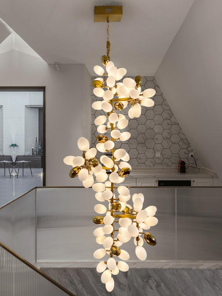 Large Branch Copper Chandelier with Grape Shape Bulbs Unique and Creative Light Fixture for Staircase/ Duplex/ High Ceiling Living Room/ Restaurant - Zelno Lighting