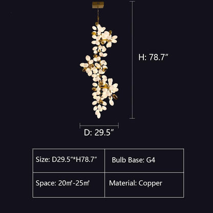 Large Branch Copper Chandelier with Grape Shape Bulbs Unique and Creative Light Fixture for Staircase/ Duplex/ High Ceiling Living Room/ Restaurant - Zelno Lighting