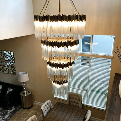 Large Elegant Multi-layers Glam Glass Chandelier for High-ceiling Staircase/Entryway/Living/meeting Room - Zelno Lighting