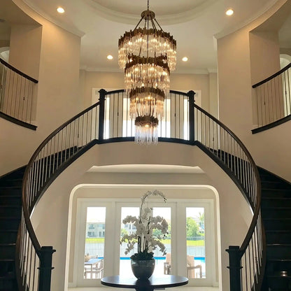 Large Elegant Multi-layers Glam Glass Chandelier for High-ceiling Staircase/Entryway/Living/meeting Room - Zelno Lighting