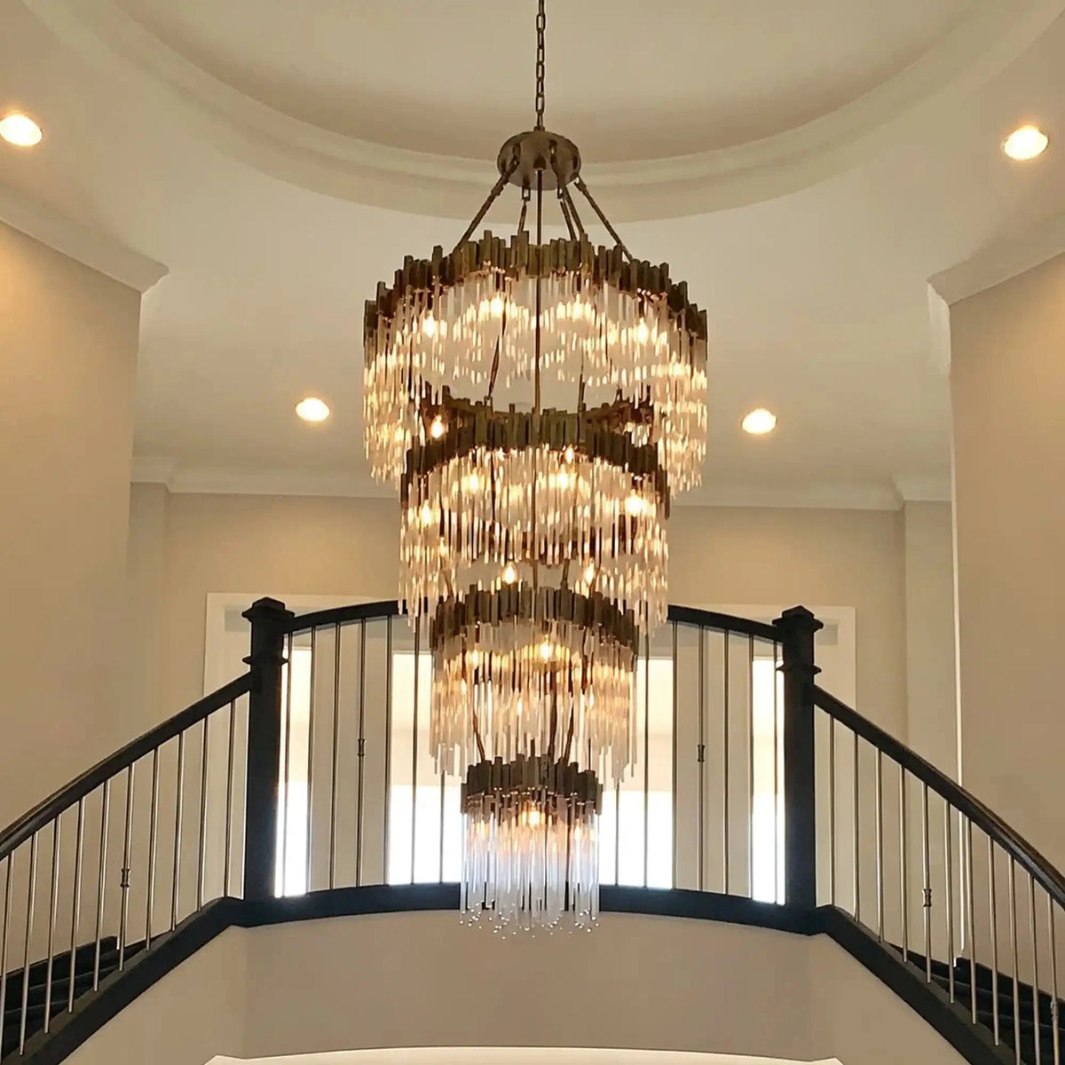 Large Elegant Multi-layers Glam Glass Chandelier for High-ceiling Staircase/Entryway/Living/meeting Room - Zelno Lighting